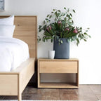 Traditional Japanese Pine Wood Rounded Square Nightstand 1-Drawer For Bedroom
