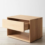 Traditional Japanese Pine Wood Rounded Square Nightstand 1-Drawer For Bedroom