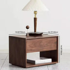 Traditional Japanese Pine Wood Rounded Square Nightstand 1-Drawer For Bedroom