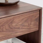 Traditional Japanese Pine Wood Rounded Square Nightstand 1-Drawer For Bedroom