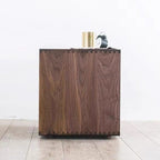 Traditional Japanese Pine Wood Rounded Square Nightstand 1-Drawer For Bedroom