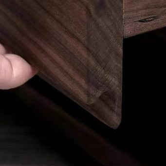Traditional Japanese Pine Wood Rounded Square Nightstand 1-Drawer For Bedroom