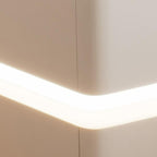 Mesita de noche moderna de lujo con 2 cajones para dormitorio, panel de roca, vidrio templado, piel de microfibra, madera maciza, esquinas redondeadas