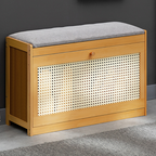 Banco para zapatos ventilado rectangular de lino ABS de bambú japonés tradicional para recibidor y sala de estar