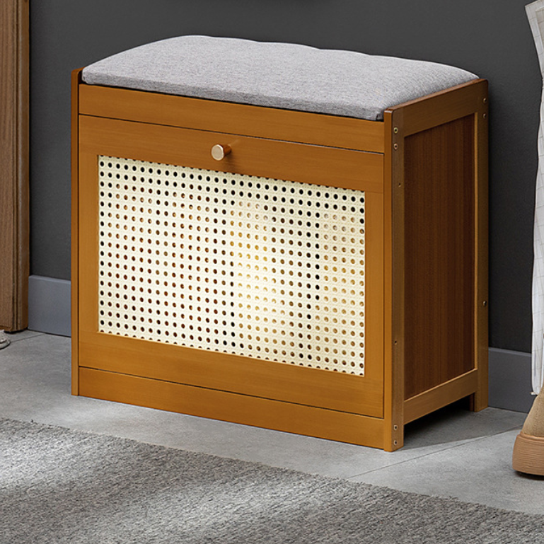Banco para zapatos ventilado rectangular de lino ABS de bambú japonés tradicional para recibidor y sala de estar