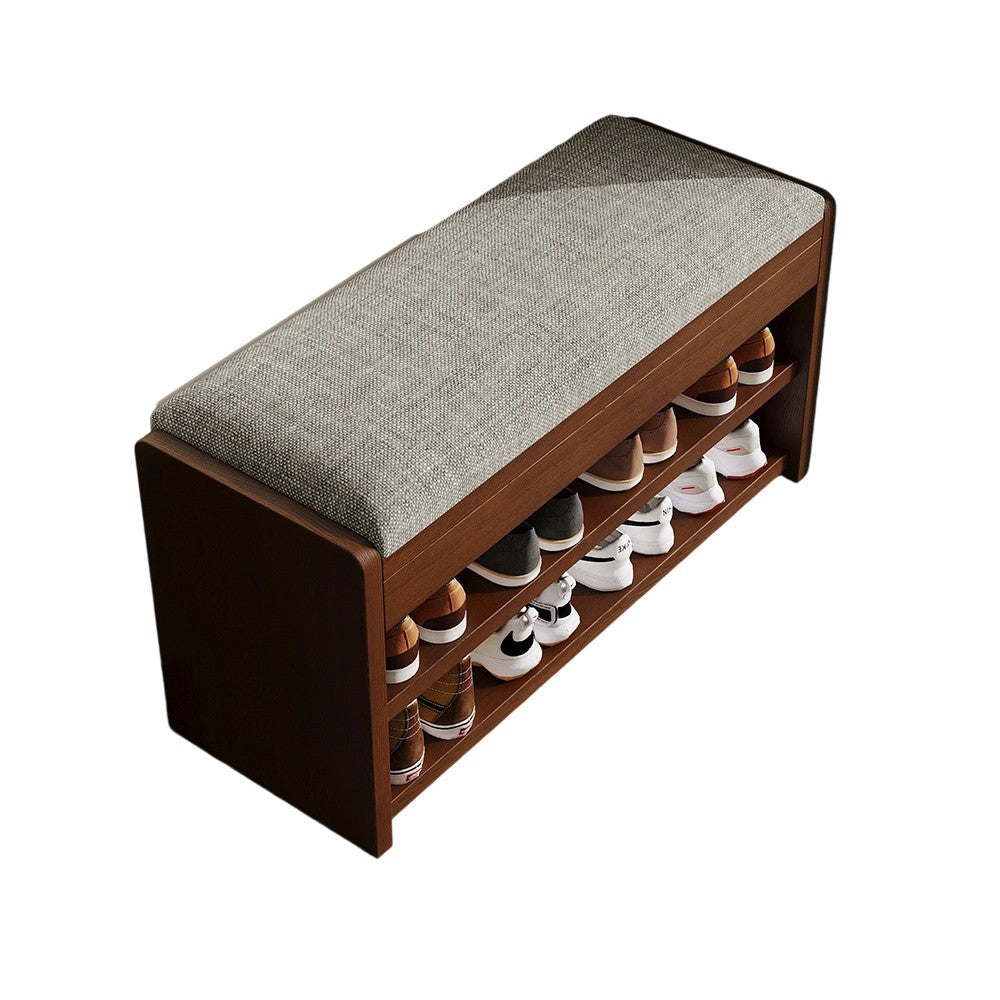 Traditional Vintage Solid Wood Linen Flip-Top Rectangular Shoe Storage With 2/3-Tiers For Entryway & Living Room