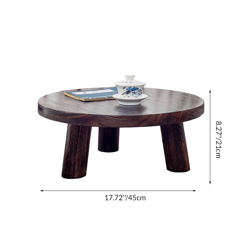 Traditional Japanese Solid Wood Round Cylindrical End Table 1-Tier For Living Room