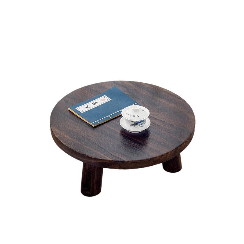 Traditional Japanese Solid Wood Round Cylindrical End Table 1-Tier For Living Room