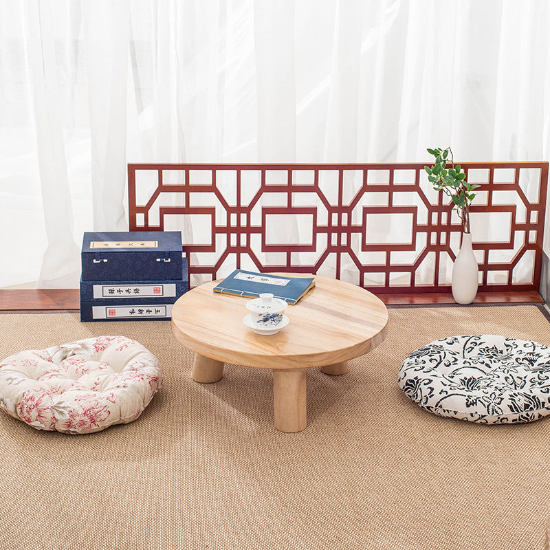 Traditional Japanese Solid Wood Round Cylindrical End Table 1-Tier For Living Room