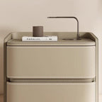 Contemporary Creative Faux Saddle Leather Pine Wood Rounded Square Nightstand With 2 Drawers For Bedroom