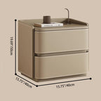 Contemporary Creative Faux Saddle Leather Pine Wood Rounded Square Nightstand With 2 Drawers For Bedroom