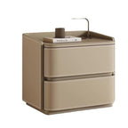 Contemporary Creative Faux Saddle Leather Pine Wood Rounded Square Nightstand With 2 Drawers For Bedroom