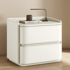 Contemporary Creative Faux Saddle Leather Pine Wood Rounded Square Nightstand With 2 Drawers For Bedroom