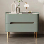 Contemporary Scandinavian Sintered Stone Cat-Scratch Leather MDF Stainless Steel Rounded Square Cylinder Nightstand With 2 Drawers For Bedroom