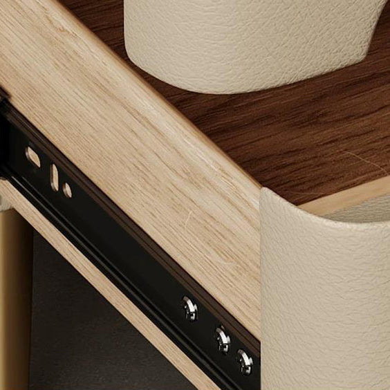 Contemporary Scandinavian Sintered Stone Cat-Scratch Leather MDF Stainless Steel Rounded Square Cylinder Nightstand With 2 Drawers For Bedroom