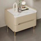 Contemporary Scandinavian Sintered Stone Cat-Scratch Leather MDF Stainless Steel Rounded Square Cylinder Nightstand With 2 Drawers For Bedroom