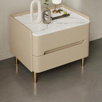 Contemporary Scandinavian Sintered Stone Cat-Scratch Leather MDF Stainless Steel Rounded Square Cylinder Nightstand With 2 Drawers For Bedroom