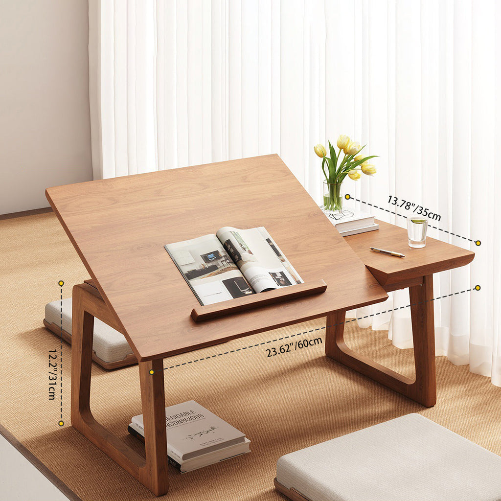 Mesa auxiliar rectangular plegable de madera maciza japonesa tradicional de 1 nivel para sala de estar