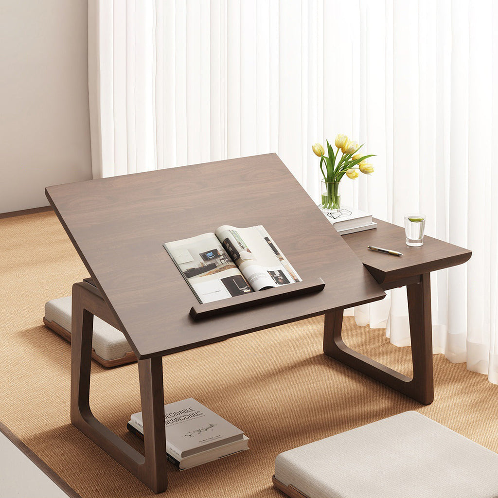Mesa auxiliar rectangular plegable de madera maciza japonesa tradicional de 1 nivel para sala de estar