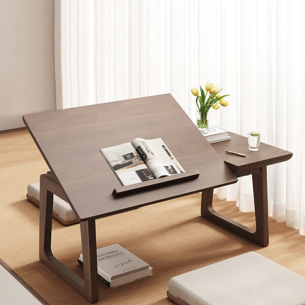 Mesa auxiliar rectangular plegable de madera maciza japonesa tradicional de 1 nivel para sala de estar