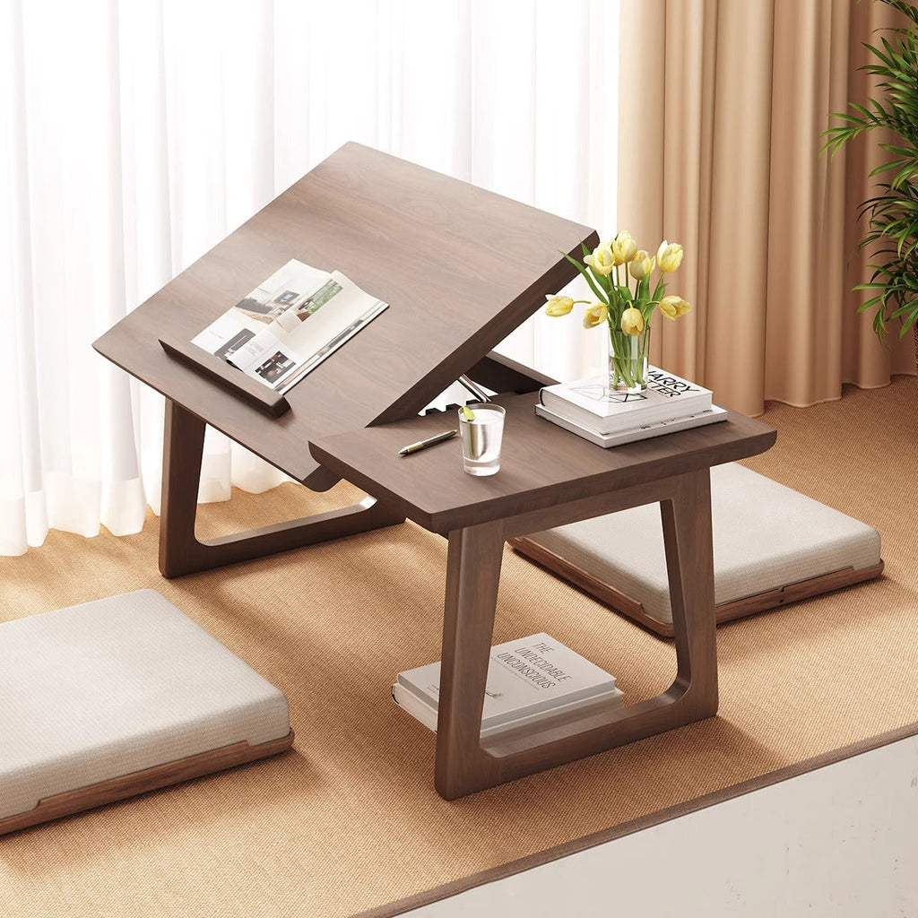 Mesa auxiliar rectangular plegable de madera maciza japonesa tradicional de 1 nivel para sala de estar