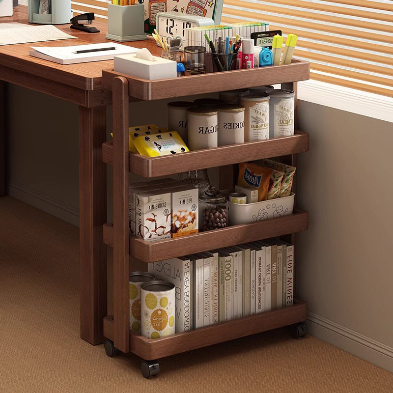 Traditional Vintage Solid Wood Mobile Rectangular End Table 4-Tier For Living Room