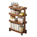 Traditional Vintage Solid Wood Mobile Rectangular End Table 4-Tier For Living Room