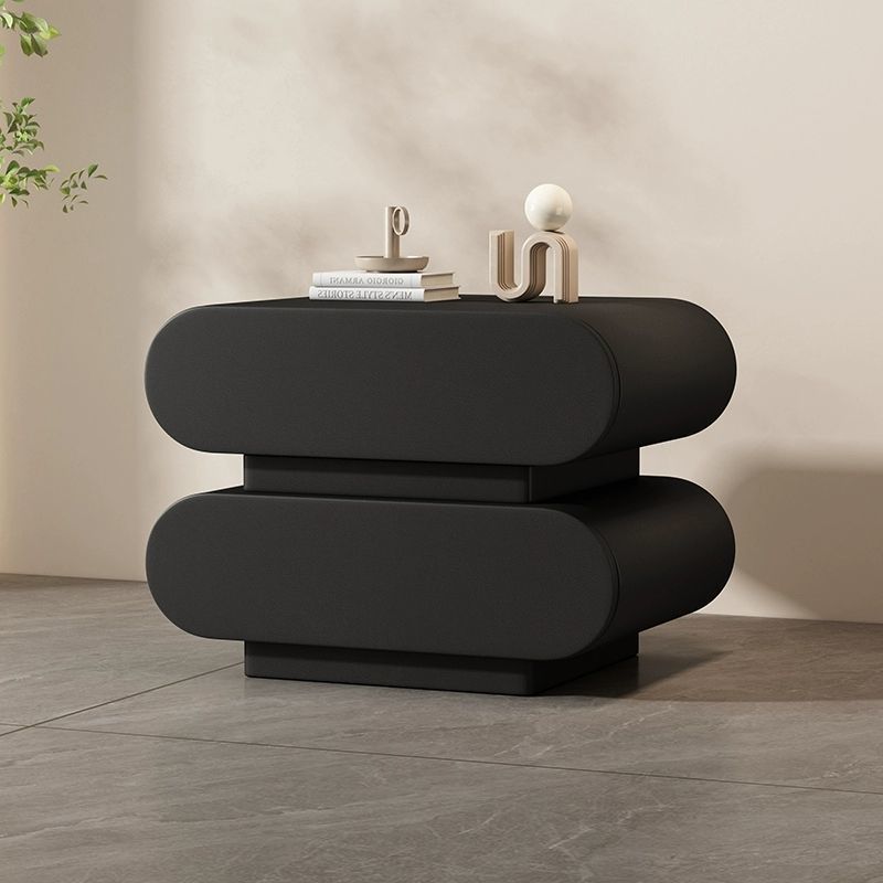 Contemporary Creative Microfiber Leather Pine Wood Rounded Square Nightstand 2-Drawer For Bedroom