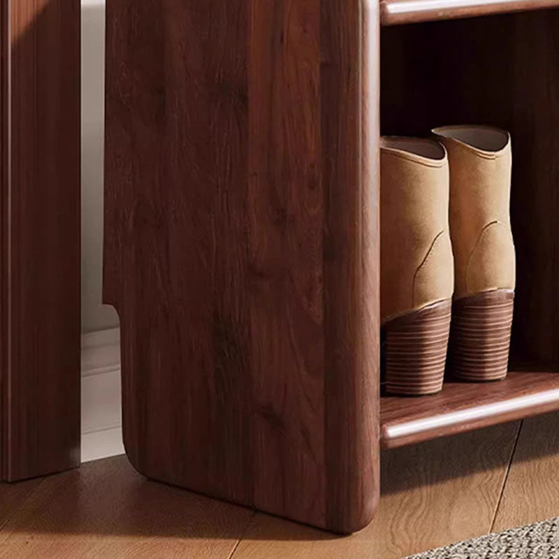 Banco zapatero rectangular redondeado moderno minimalista de madera maciza y cuero sintético de 2 niveles para sala de estar