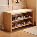 Banco zapatero rectangular redondeado moderno minimalista de madera maciza y cuero sintético de 2 niveles para sala de estar