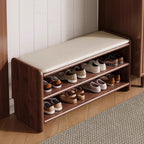 Banco zapatero rectangular redondeado moderno minimalista de madera maciza y cuero sintético de 2 niveles para sala de estar