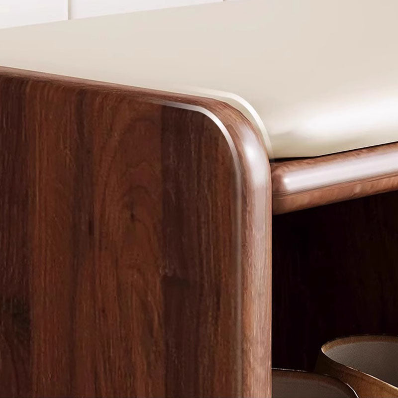 Banco zapatero rectangular redondeado moderno minimalista de madera maciza y cuero sintético de 2 niveles para sala de estar