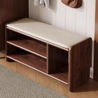 Banco zapatero rectangular redondeado moderno minimalista de madera maciza y cuero sintético de 2 niveles para sala de estar