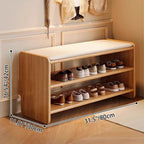 Banco zapatero rectangular redondeado moderno minimalista de madera maciza y cuero sintético de 2 niveles para sala de estar
