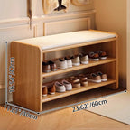 Banco zapatero rectangular redondeado moderno minimalista de madera maciza y cuero sintético de 2 niveles para sala de estar