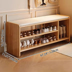 Banco zapatero rectangular redondeado moderno minimalista de madera maciza y cuero sintético de 2 niveles para sala de estar