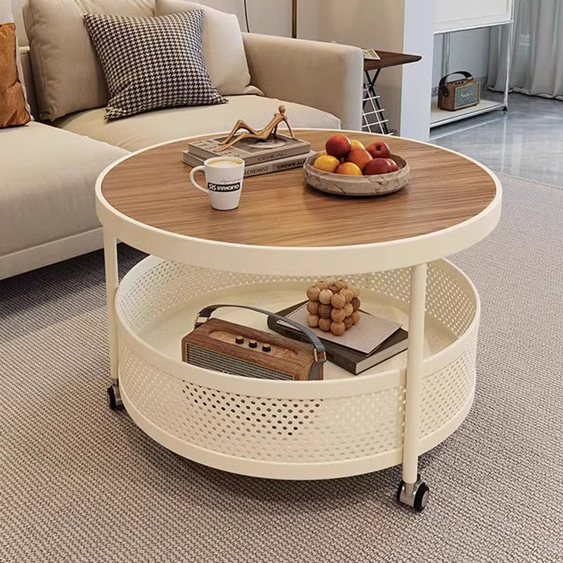 Contemporary Scandinavian Metal Slab Movable Round Side Table With 2 Tiers For Living Room