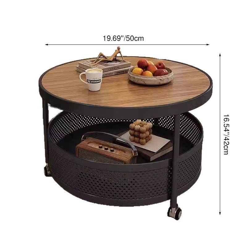 Mesa Auxiliar Redonda Móvil Contemporánea de Metal Escandinavo con 2 Niveles para Sala de Estar
