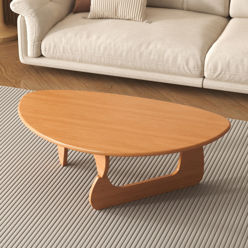 Mesa de centro tradicional japonesa de caucho con diseño de triángulo redondeado de 1 nivel para sala de estar