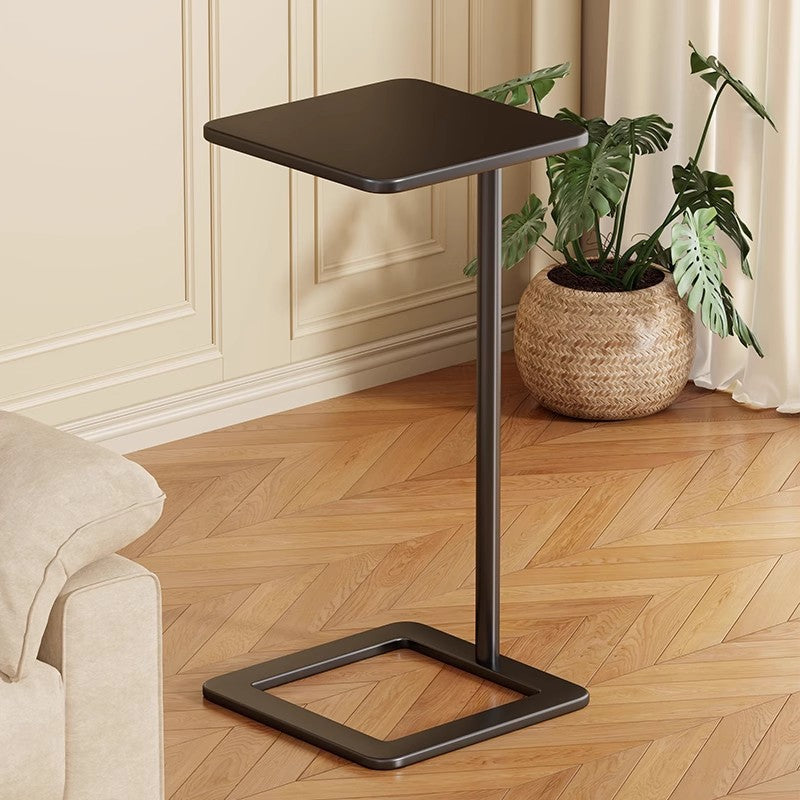 Mesa auxiliar moderna minimalista de hierro con forma cuadrada redondeada de 1 nivel para sala de estar