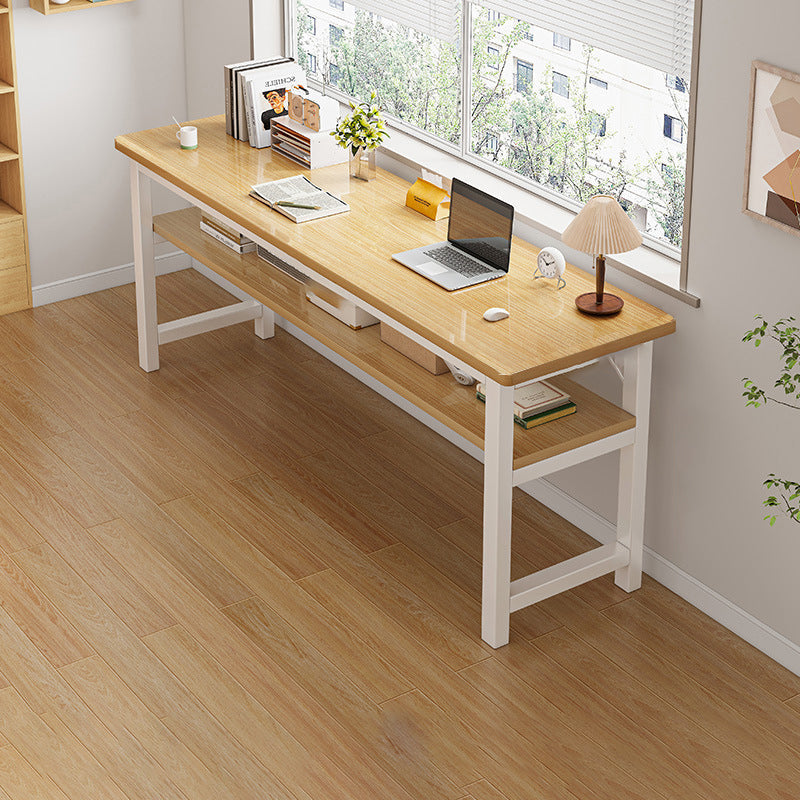 Traditional Vintage Engineered Wood Carbon Steel Rectangular Office Desk 2 Tier For Bedroom