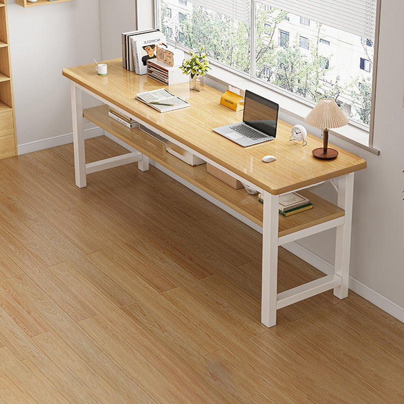 Traditional Vintage Engineered Wood Carbon Steel Rectangular Office Desk 2 Tier For Bedroom