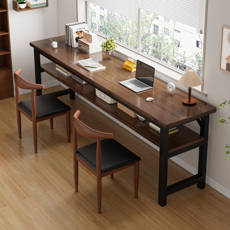Traditional Vintage Engineered Wood Carbon Steel Rectangular Office Desk 2 Tier For Bedroom