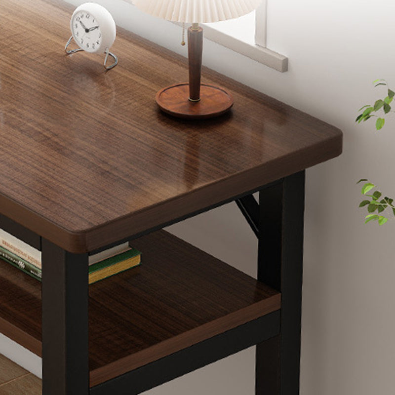 Escritorio de oficina rectangular de madera de ingeniería y acero al carbono de 2 niveles, estilo vintage tradicional, para dormitorio