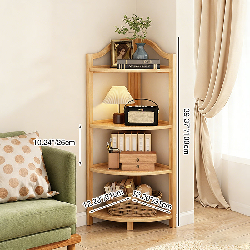 Modern Minimalist Bamboo Fan-Shaped Right-Angle Corner Shelf Unit 3/4/5/6 Tier For Living Room