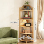 Modern Minimalist Bamboo Fan-Shaped Right-Angle Corner Shelf Unit 3/4/5/6 Tier For Living Room