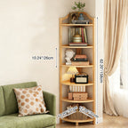 Modern Minimalist Bamboo Fan-Shaped Right-Angle Corner Shelf Unit 3/4/5/6 Tier For Living Room