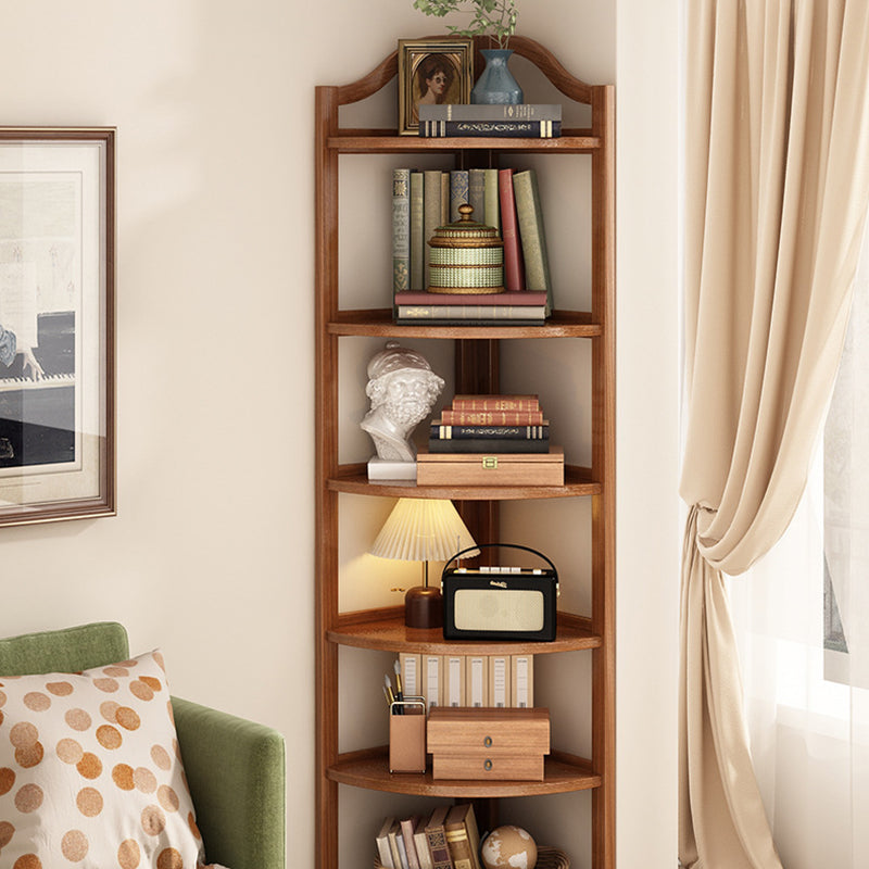 Modern Minimalist Bamboo Fan-Shaped Right-Angle Corner Shelf Unit 3/4/5/6 Tier For Living Room