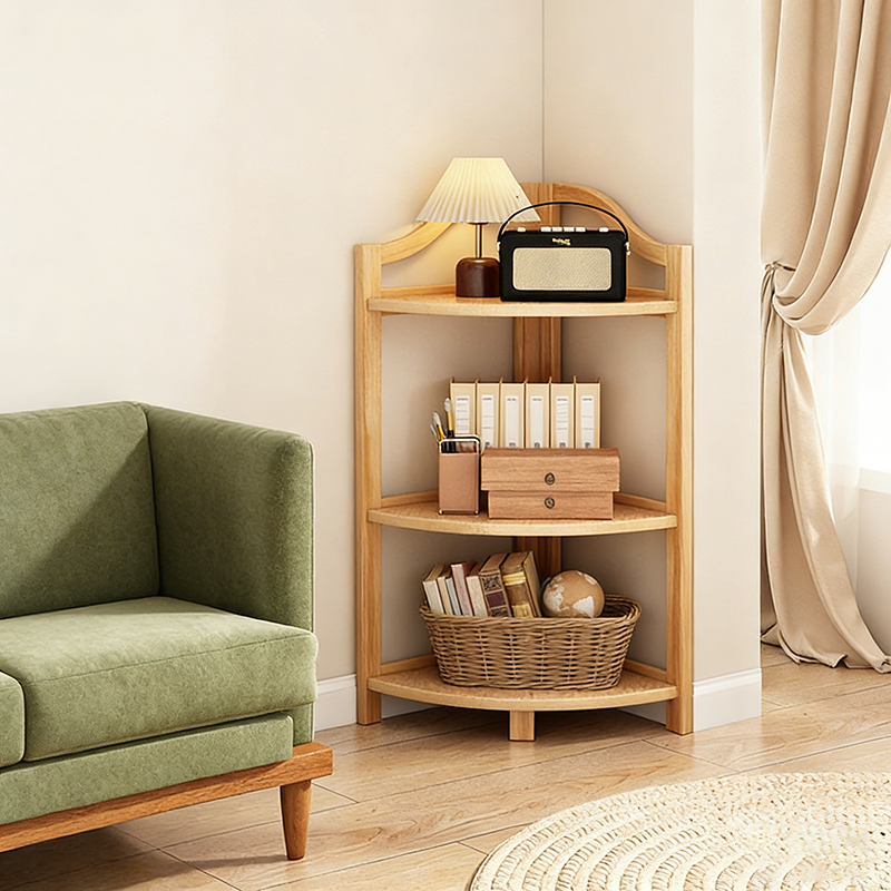 Modern Minimalist Bamboo Fan-Shaped Right-Angle Corner Shelf Unit 3/4/5/6 Tier For Living Room