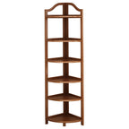 Modern Minimalist Bamboo Fan-Shaped Right-Angle Corner Shelf Unit 3/4/5/6 Tier For Living Room